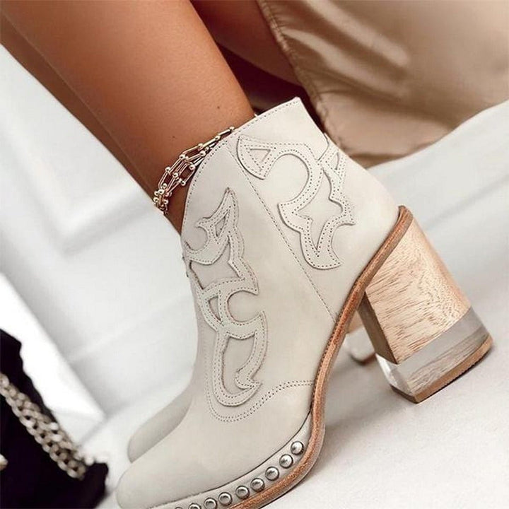 Studded Western Block Heel Ankle Boots