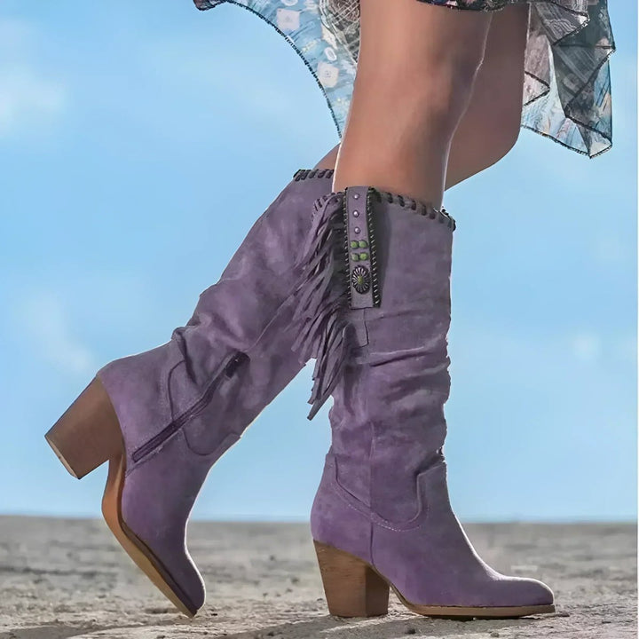 Suede Fringe Western Knee High Boots