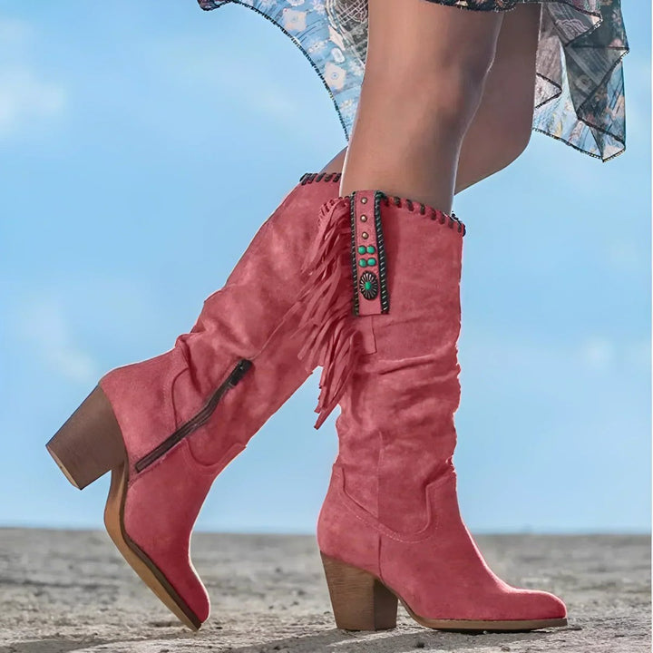 Suede Fringe Western Knee High Boots