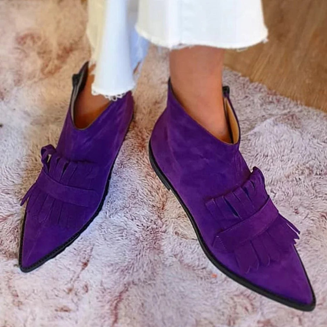 Suede Pointed-Toe Tassel Ankle Boots