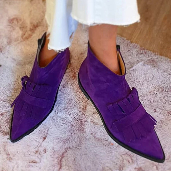 Suede Pointed-Toe Tassel Ankle Boots