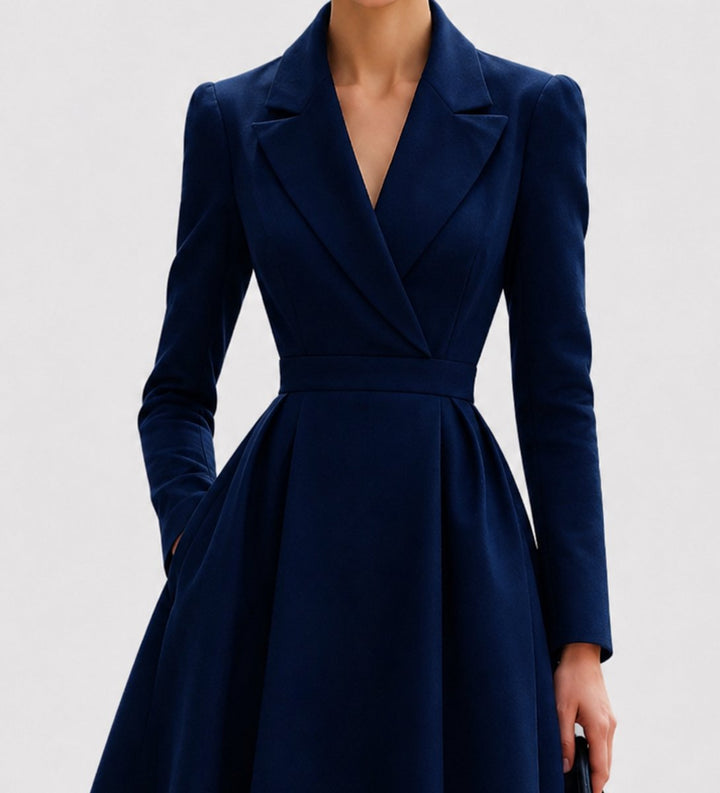Tailored Long-Sleeve Midi Coat Dress