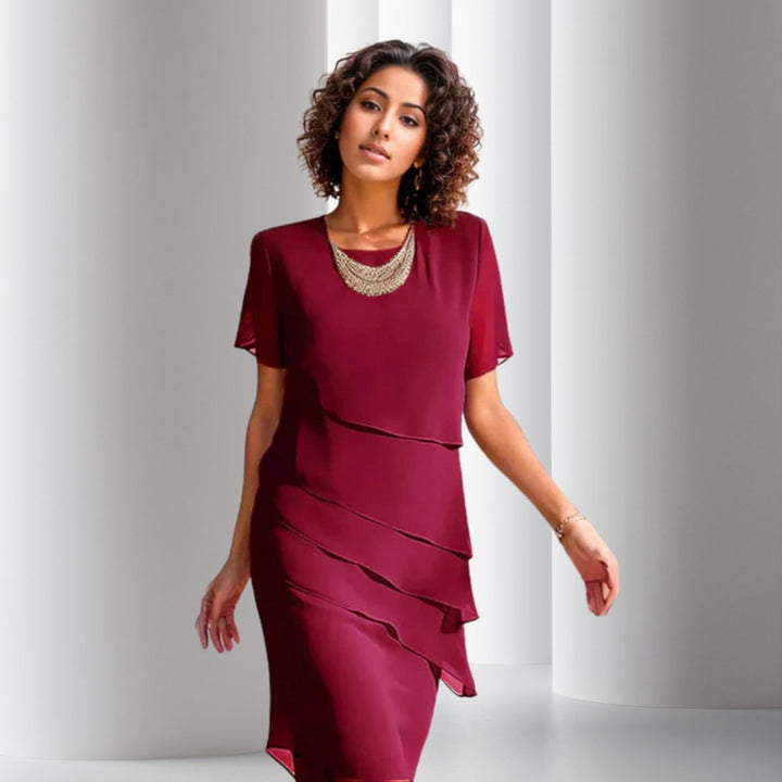 Tiered Chiffon Midi Cocktail Dress