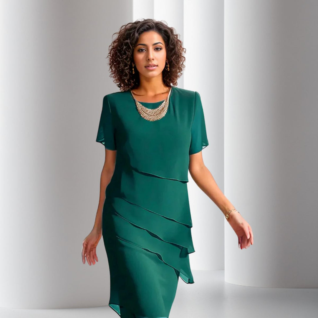 Tiered Chiffon Midi Cocktail Dress