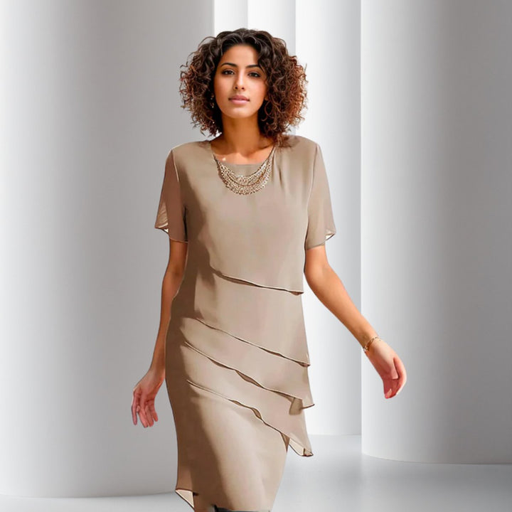 Tiered Chiffon Midi Cocktail Dress
