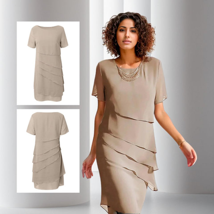 Tiered Chiffon Midi Cocktail Dress