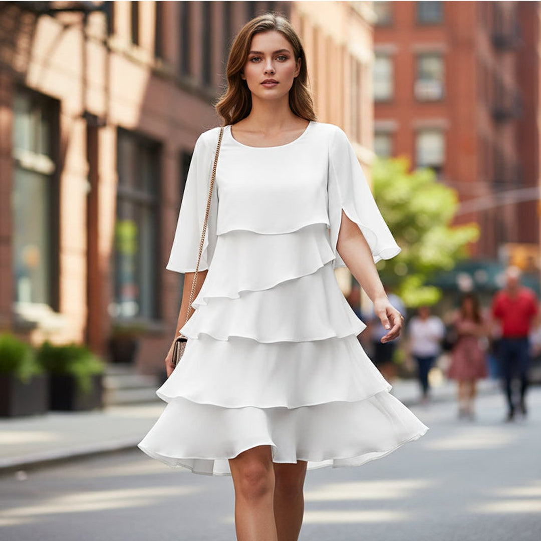 Tiered Ruffle-Sleeve Midi Dress