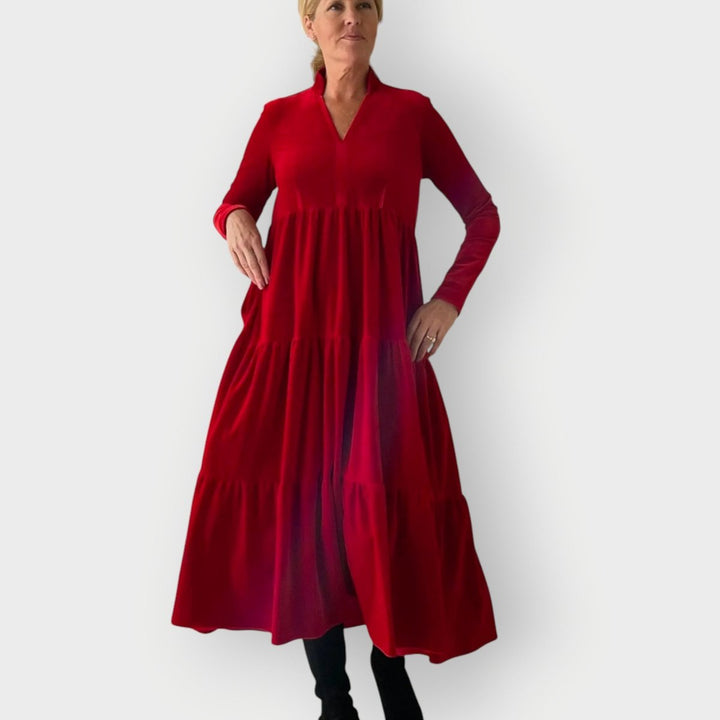 Tiered Velvet Maxi Dress