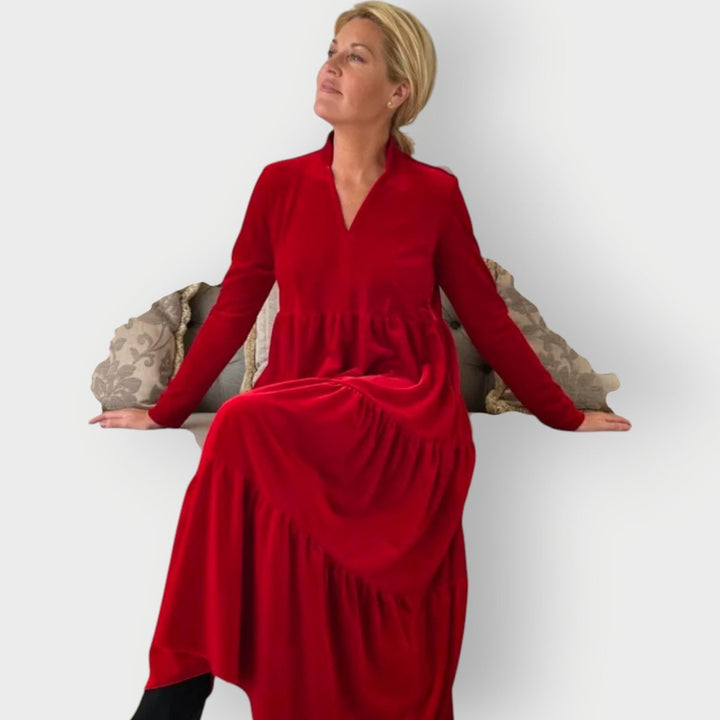 Tiered Velvet Maxi Dress