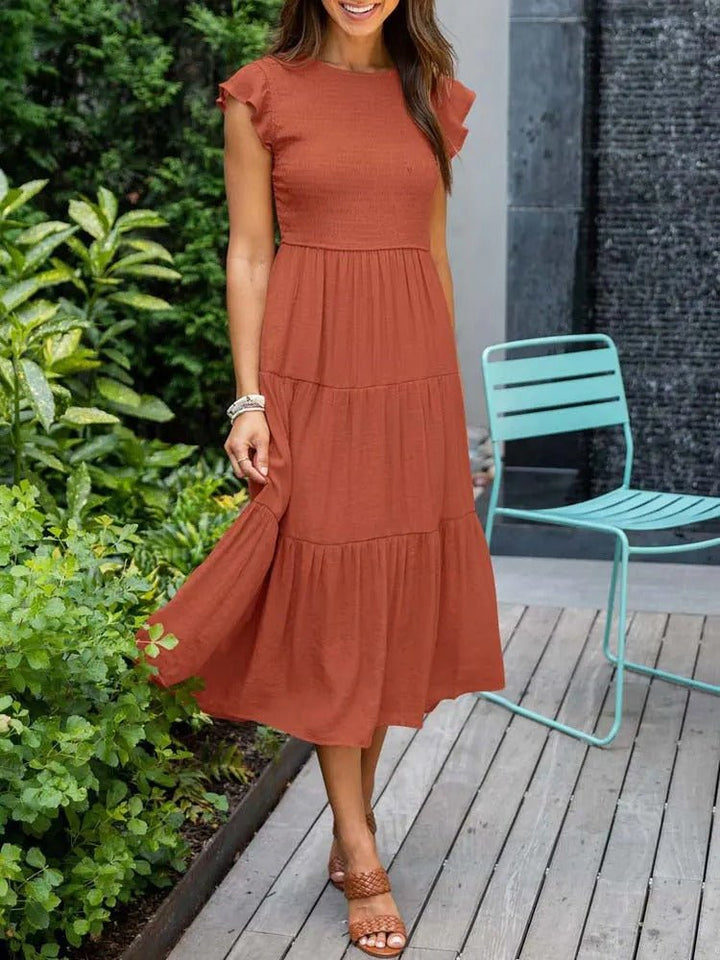 Tiered Ruffle Sleeve Midi Dress
