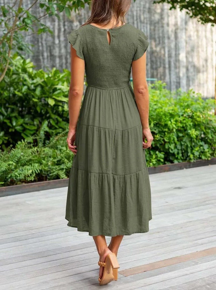 Tiered Ruffle Sleeve Midi Dress