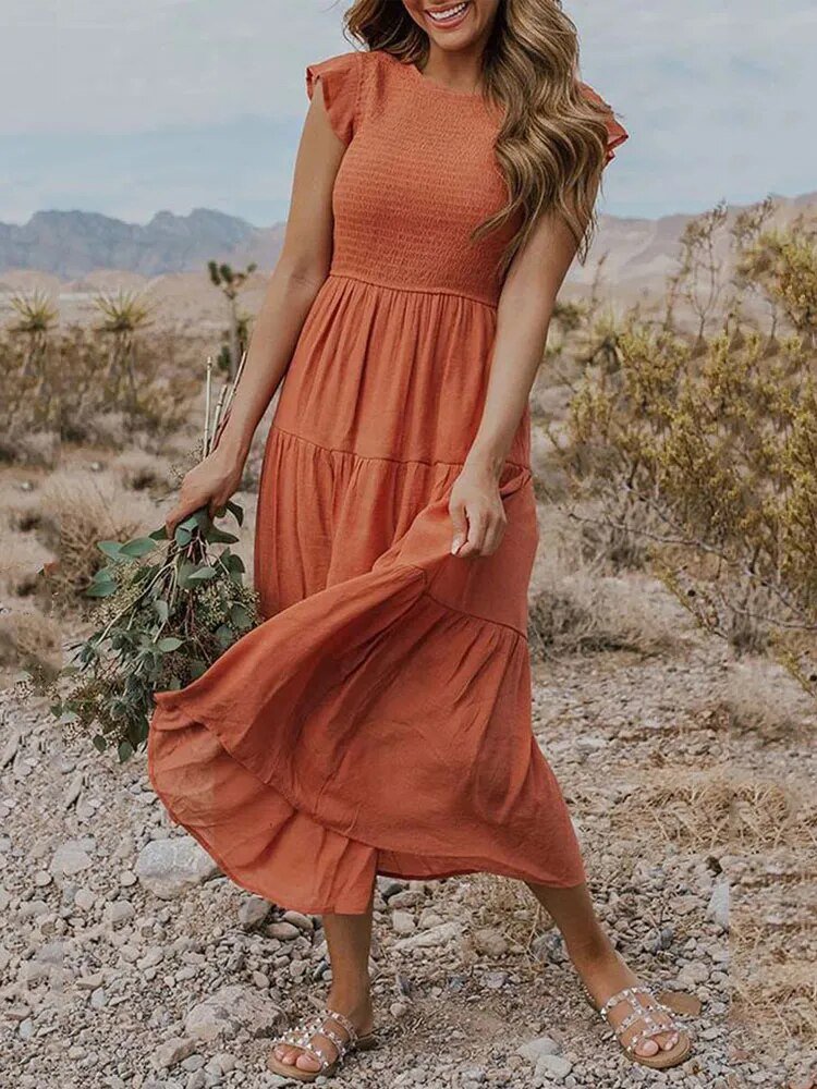 Tiered Ruffle Sleeve Midi Dress