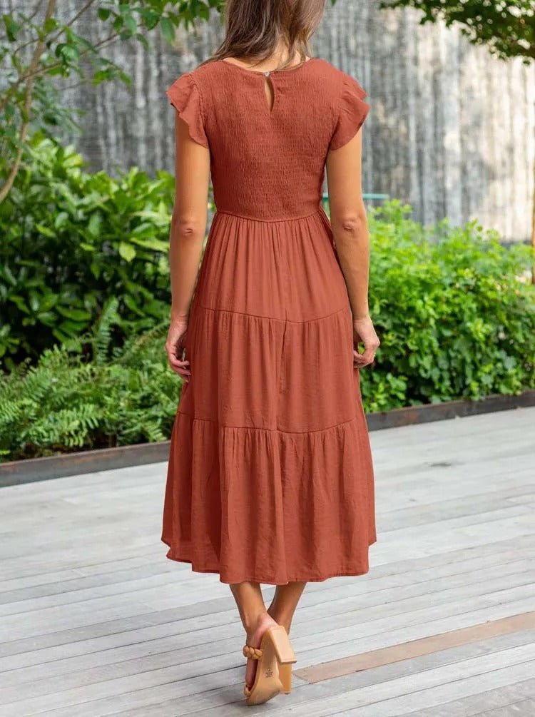 Tiered Ruffle Sleeve Midi Dress
