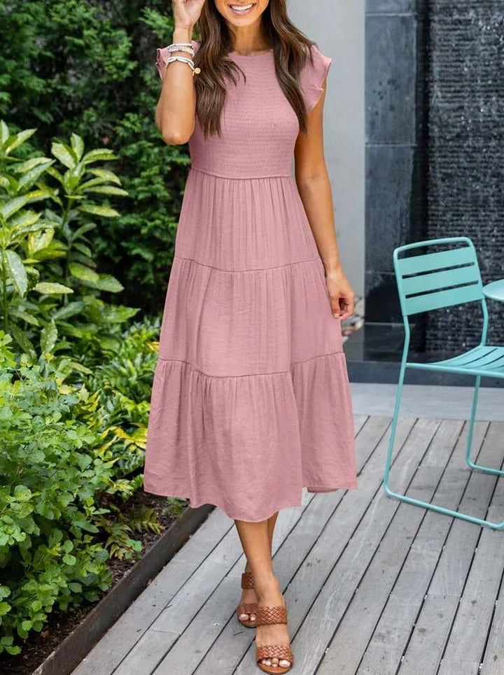 Tiered Ruffle Sleeve Midi Dress