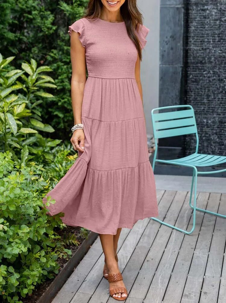 Tiered Ruffle Sleeve Midi Dress