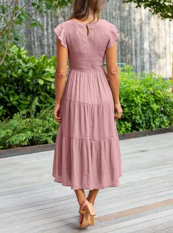 Tiered Ruffle Sleeve Midi Dress