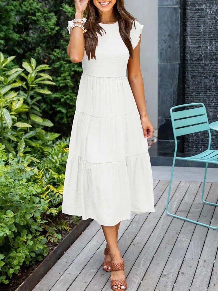 Tiered Ruffle Sleeve Midi Dress