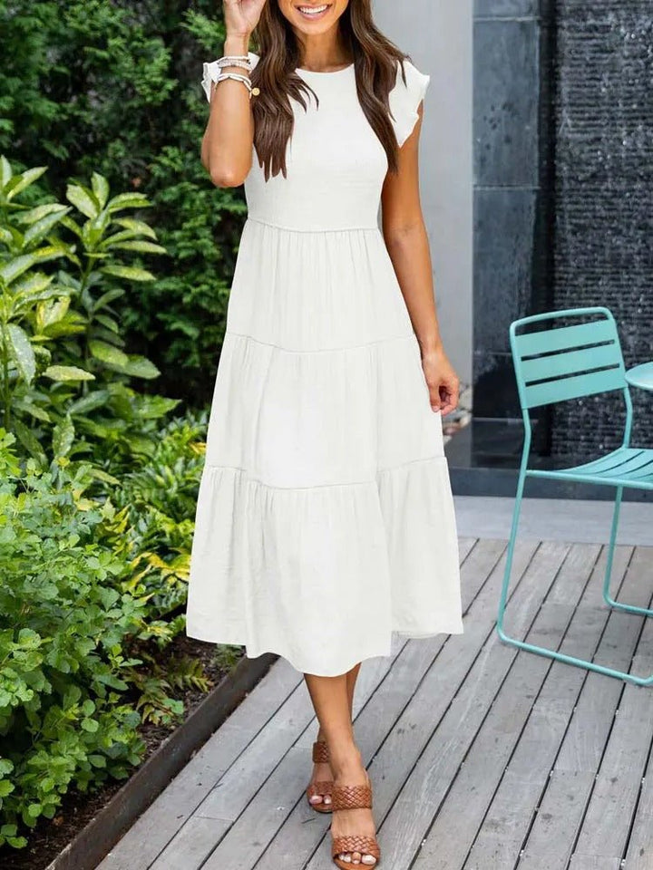 Tiered Ruffle Sleeve Midi Dress