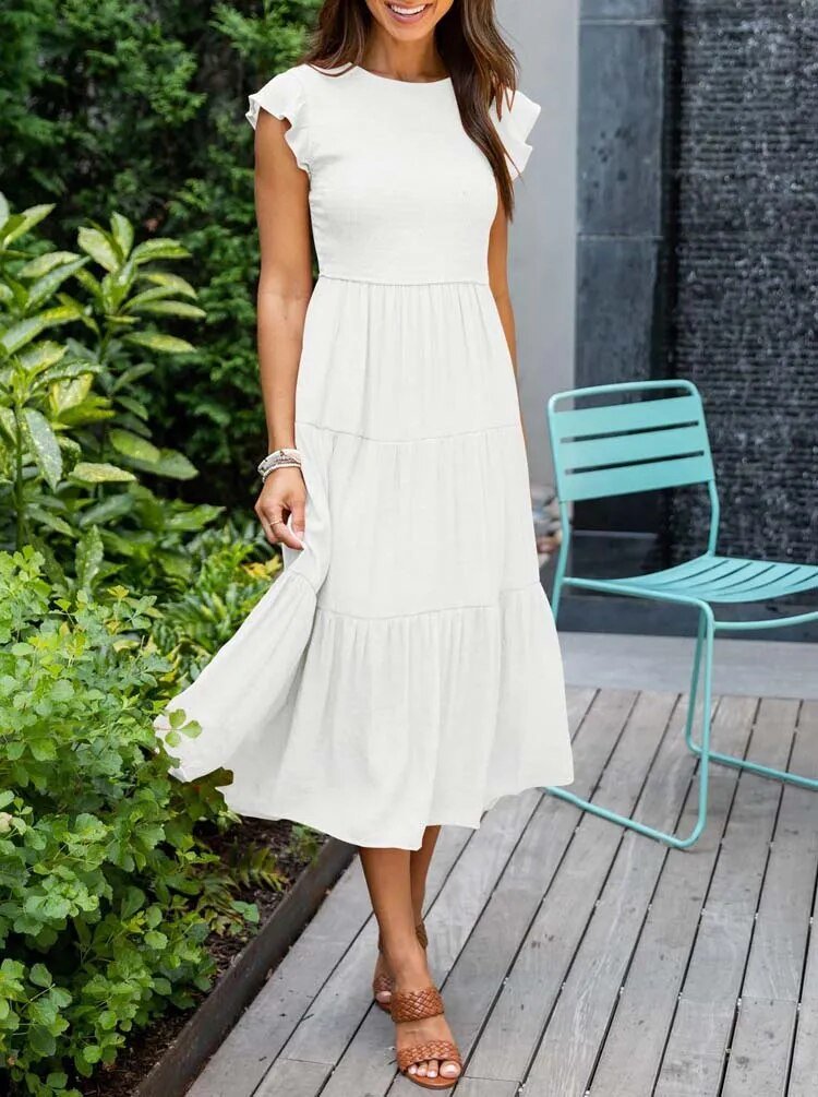 Tiered Ruffle Sleeve Midi Dress