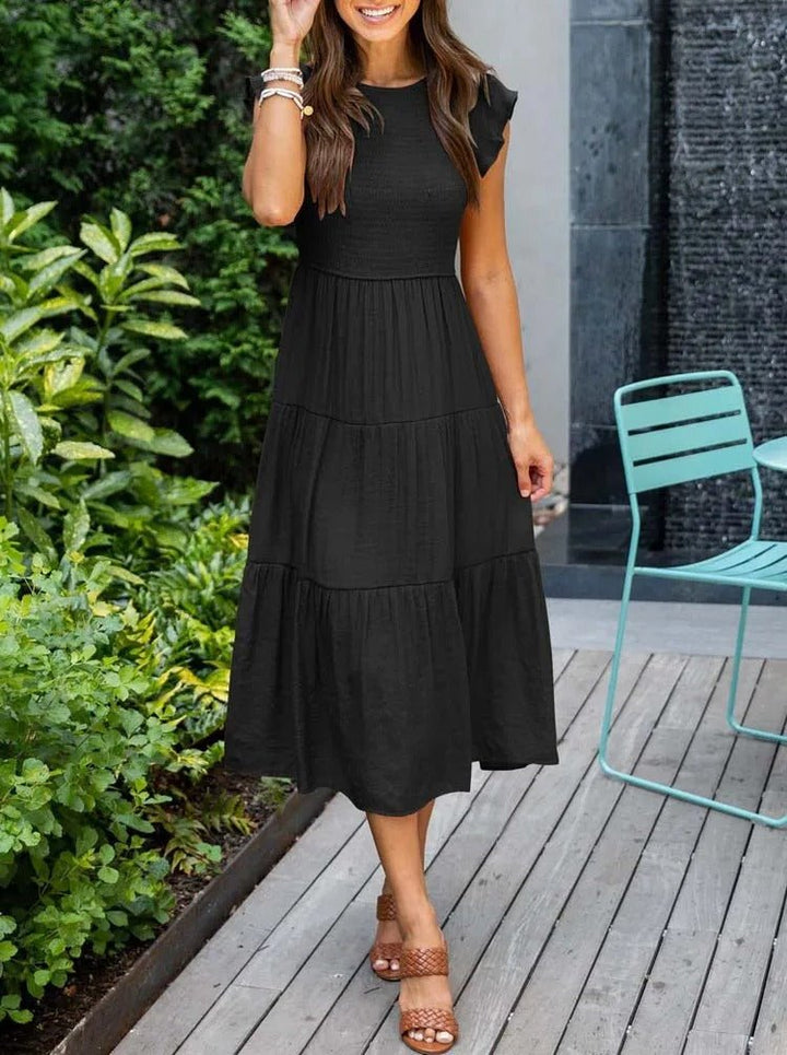 Tiered Ruffle Sleeve Midi Dress