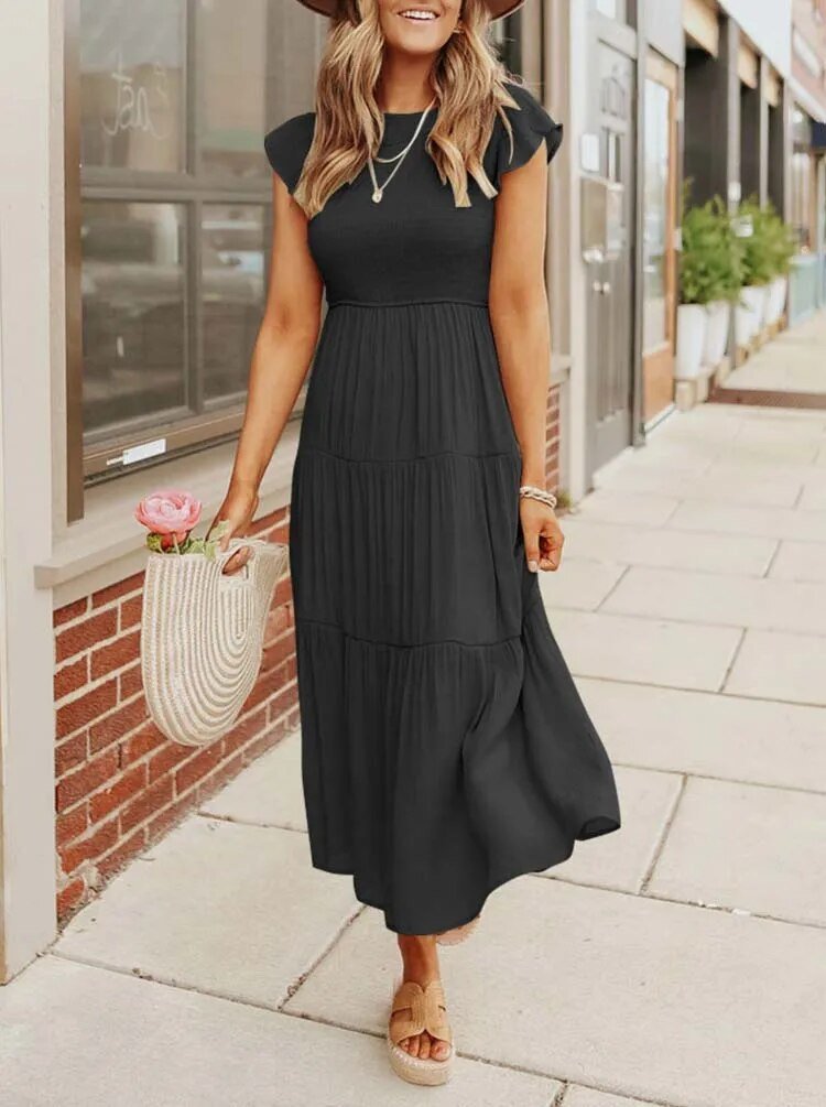 Tiered Ruffle Sleeve Midi Dress