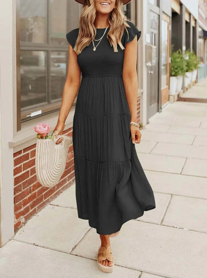 Tiered Ruffle Sleeve Midi Dress