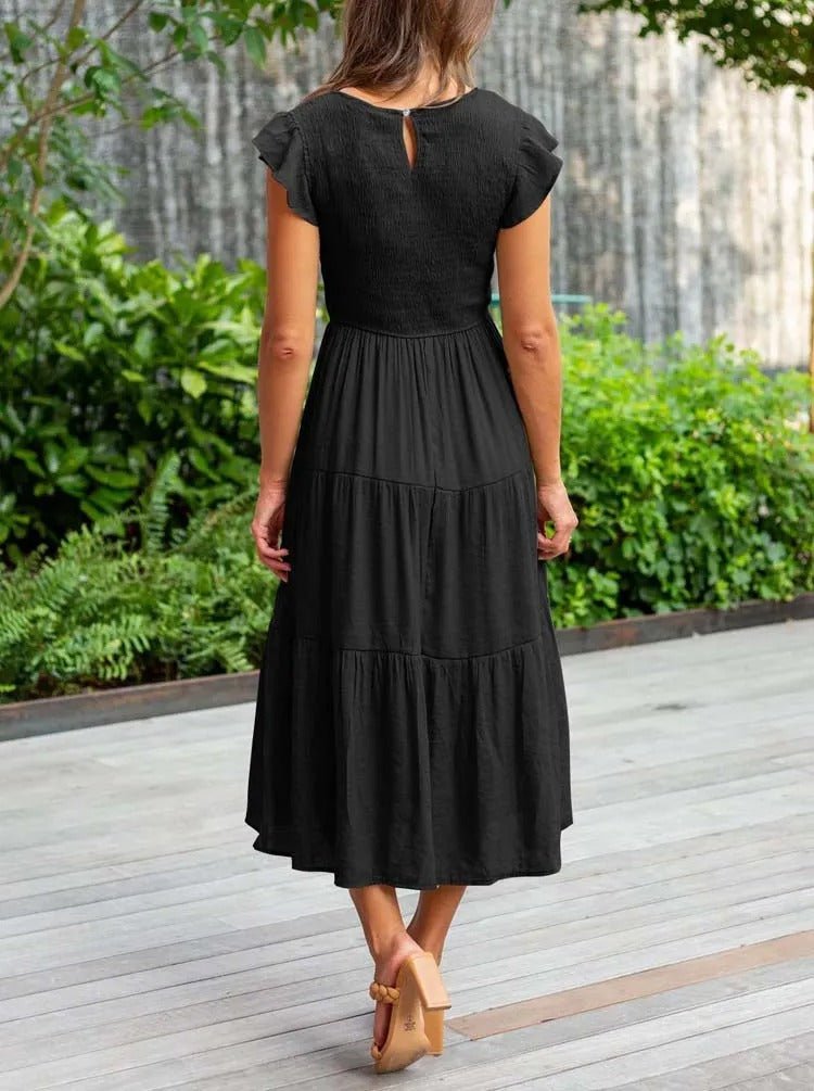 Tiered Ruffle Sleeve Midi Dress