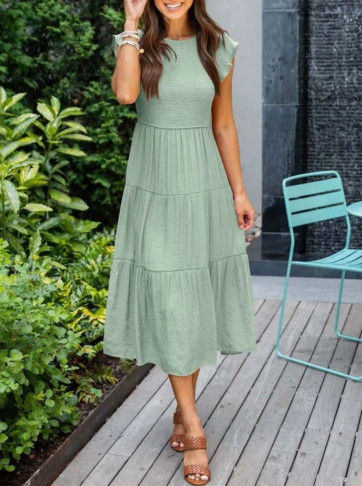 Tiered Ruffle Sleeve Midi Dress