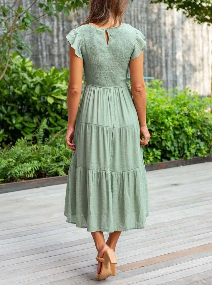 Tiered Ruffle Sleeve Midi Dress