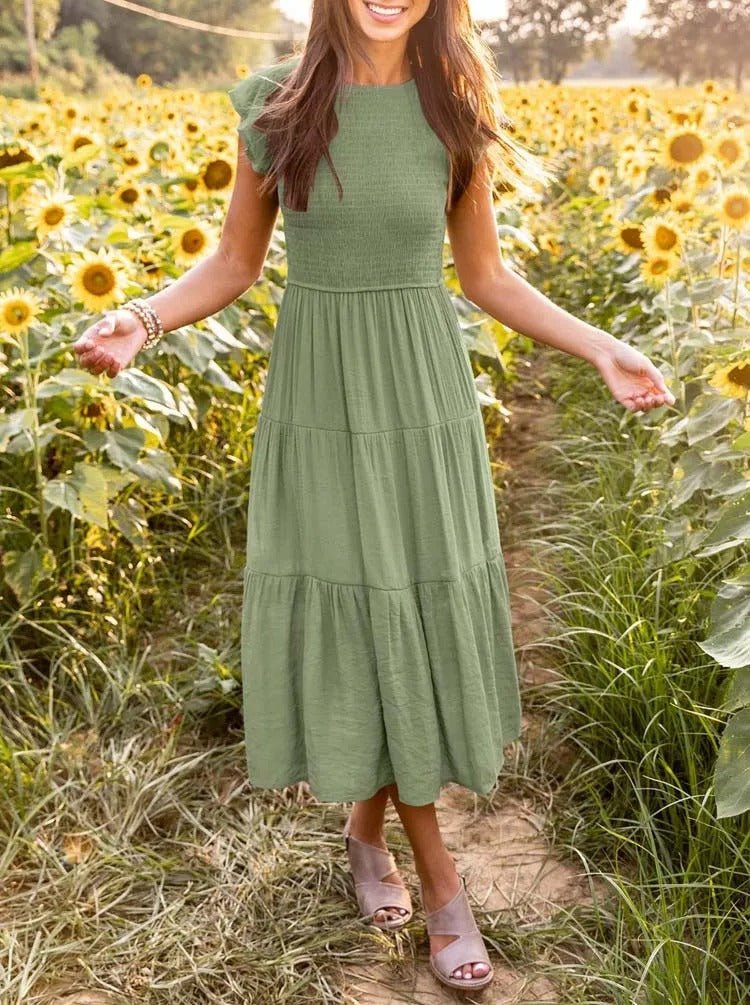Tiered Ruffle Sleeve Midi Dress