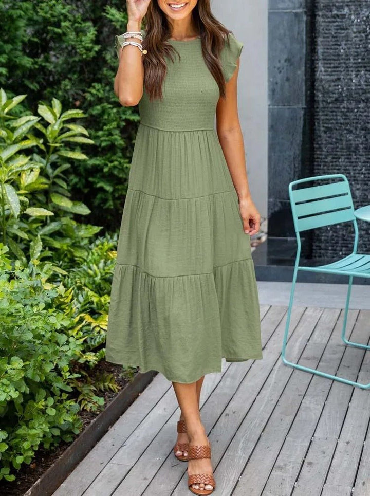 Tiered Ruffle Sleeve Midi Dress