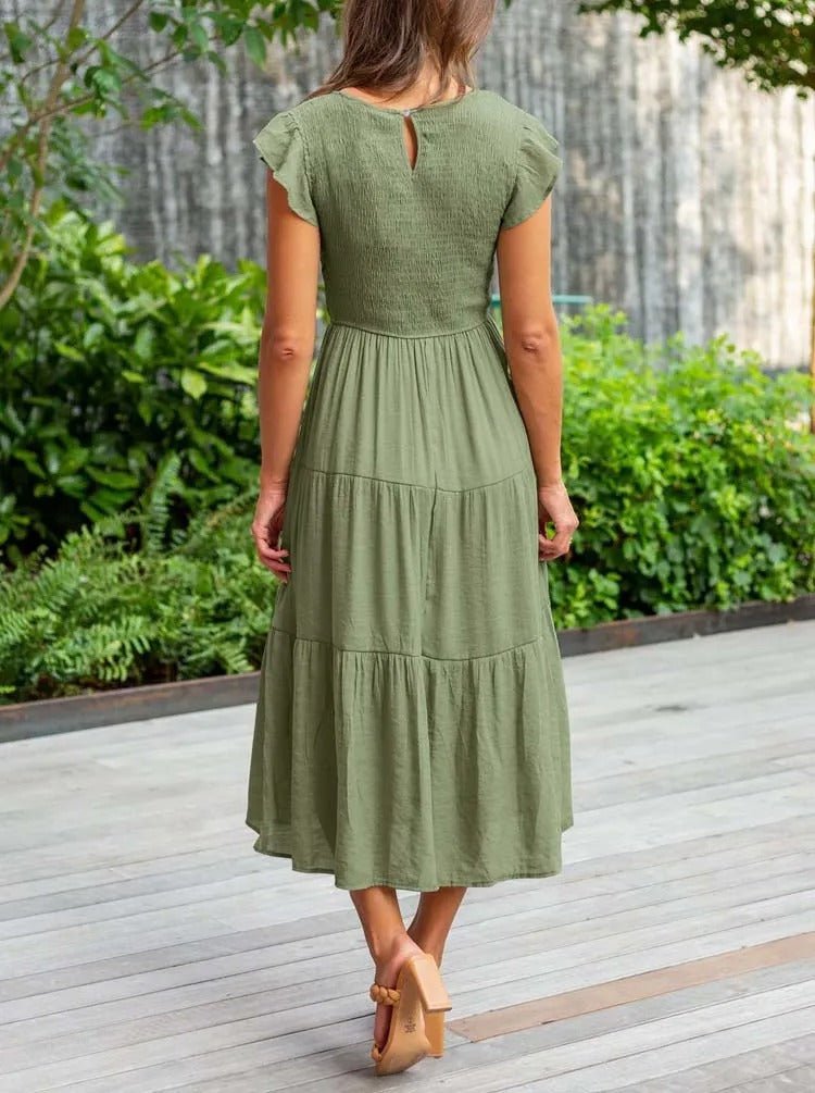 Tiered Ruffle Sleeve Midi Dress