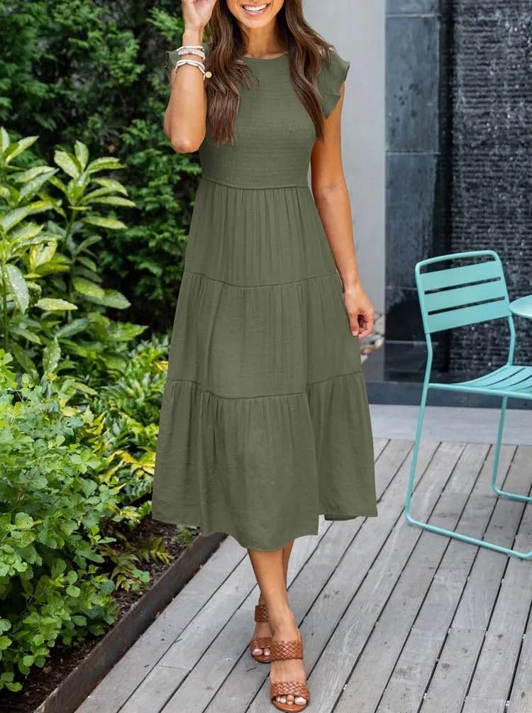 Tiered Ruffle Sleeve Midi Dress