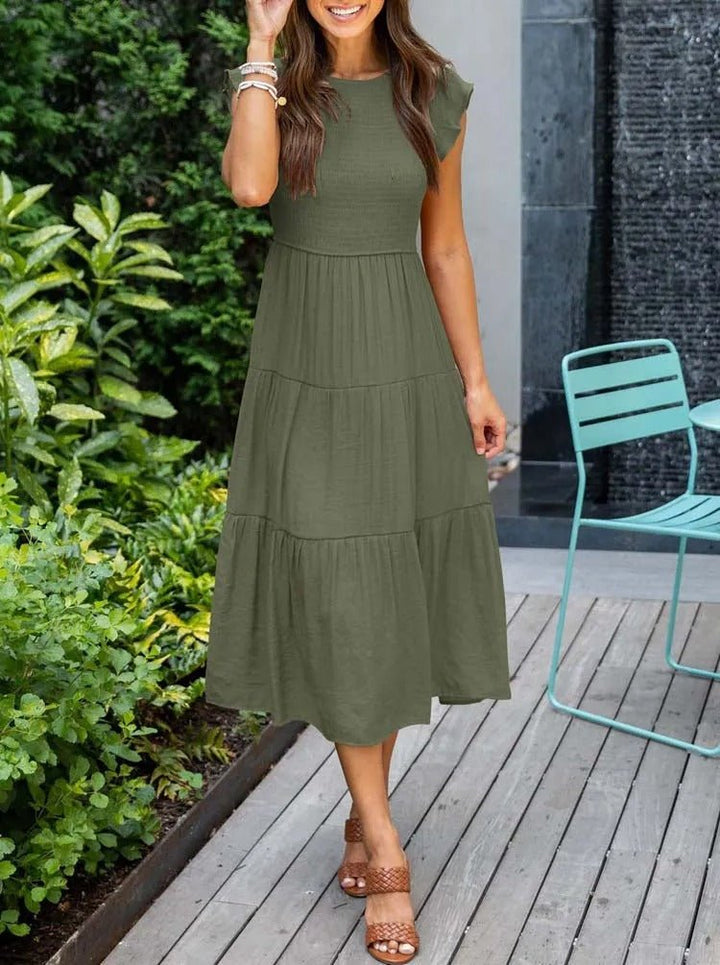 Tiered Ruffle Sleeve Midi Dress