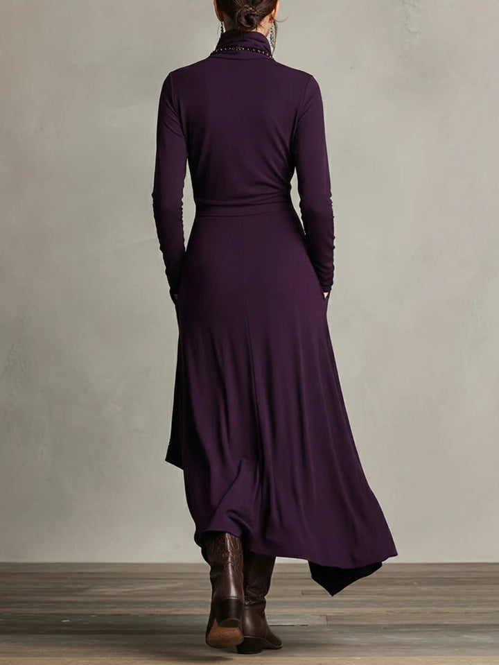 Asymmetric Turtleneck Maxi Dress