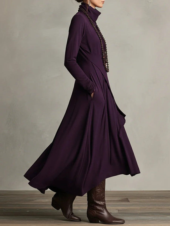 Asymmetric Turtleneck Maxi Dress
