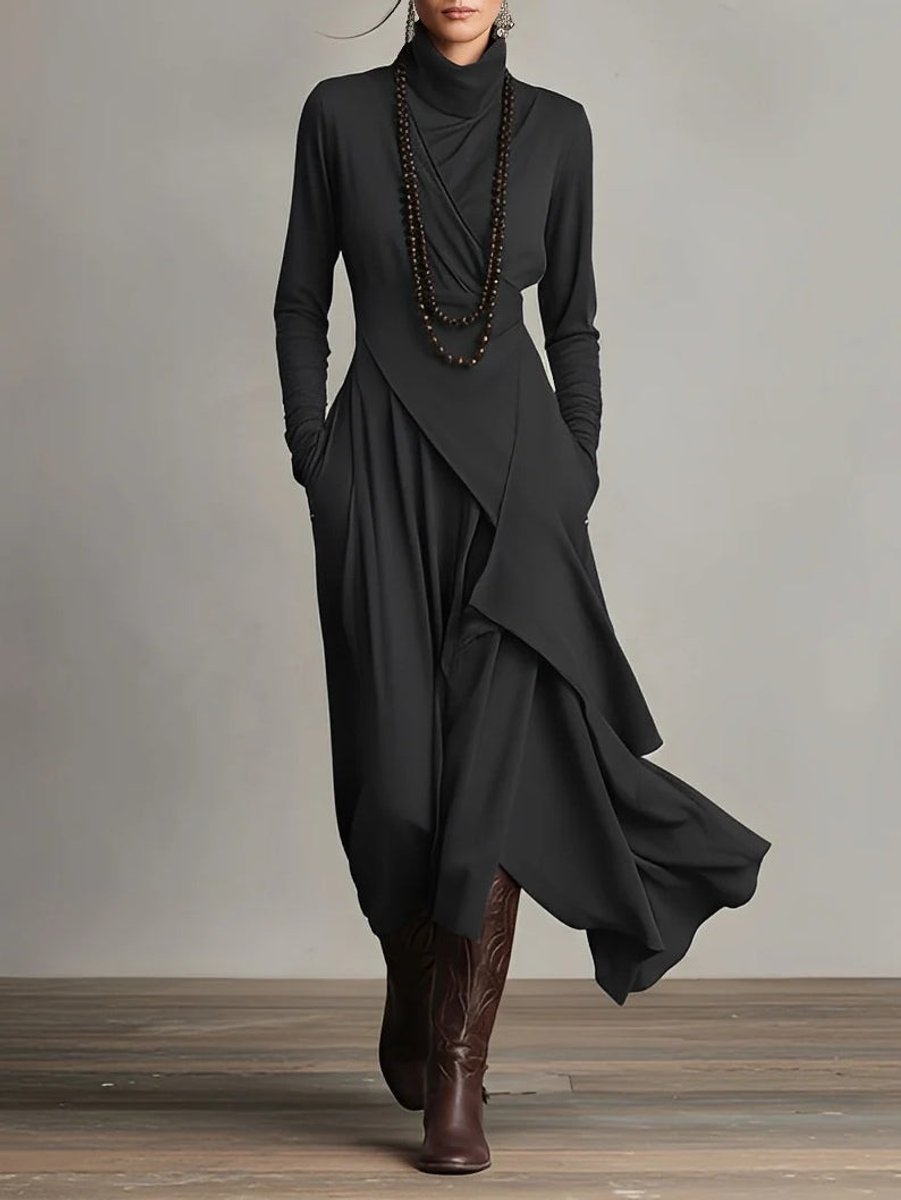 Asymmetric Turtleneck Maxi Dress