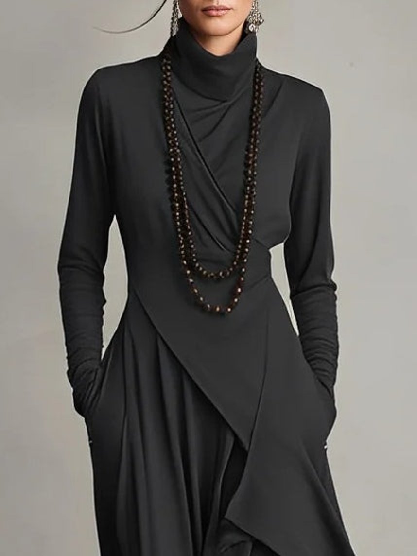Asymmetric Turtleneck Maxi Dress
