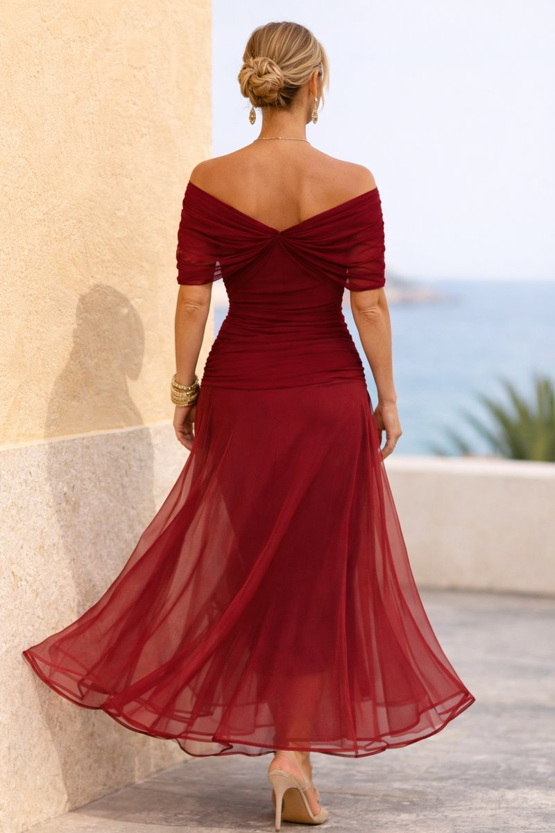 V-Neck Chiffon Maxi Dress with Pleated Waist