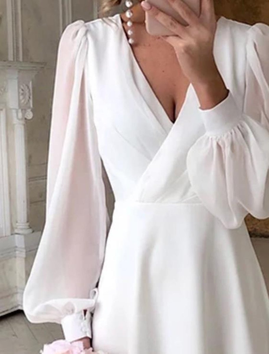 V-Neck Puff Sleeve Midi Dress