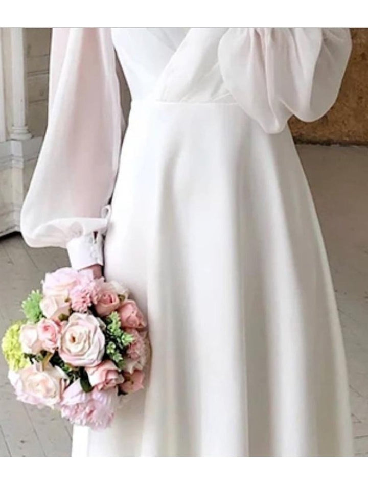 V-Neck Puff Sleeve Midi Dress