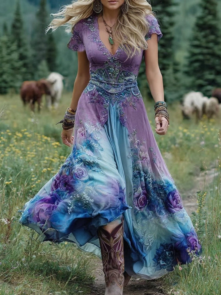 V-Neck Floral Maxi Dress