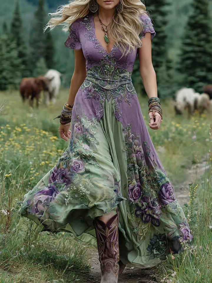V-Neck Floral Maxi Dress