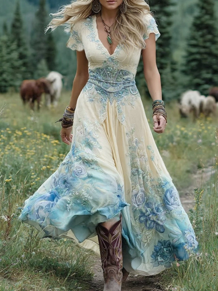 V-Neck Floral Maxi Dress