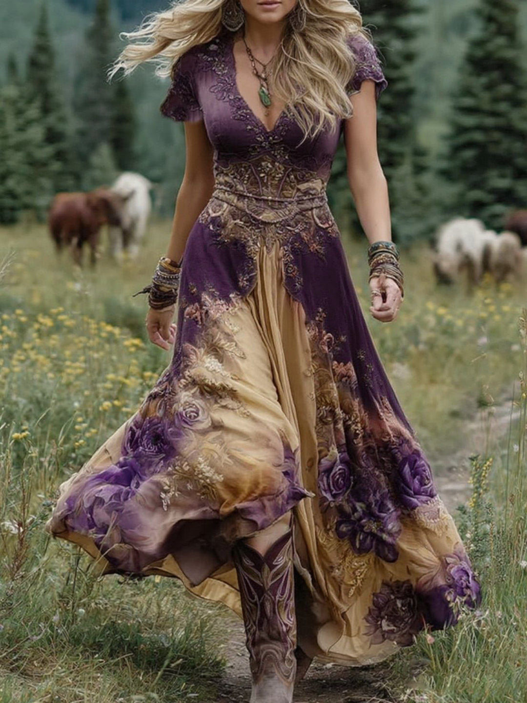 V-Neck Floral Maxi Dress