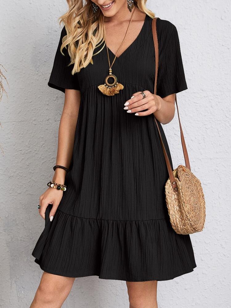 V-Neck Tiered Babydoll Swing Dress