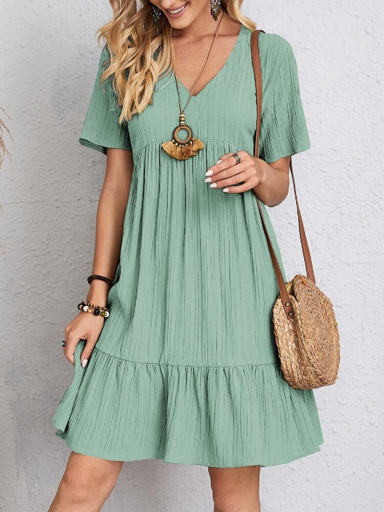 V-Neck Tiered Babydoll Swing Dress
