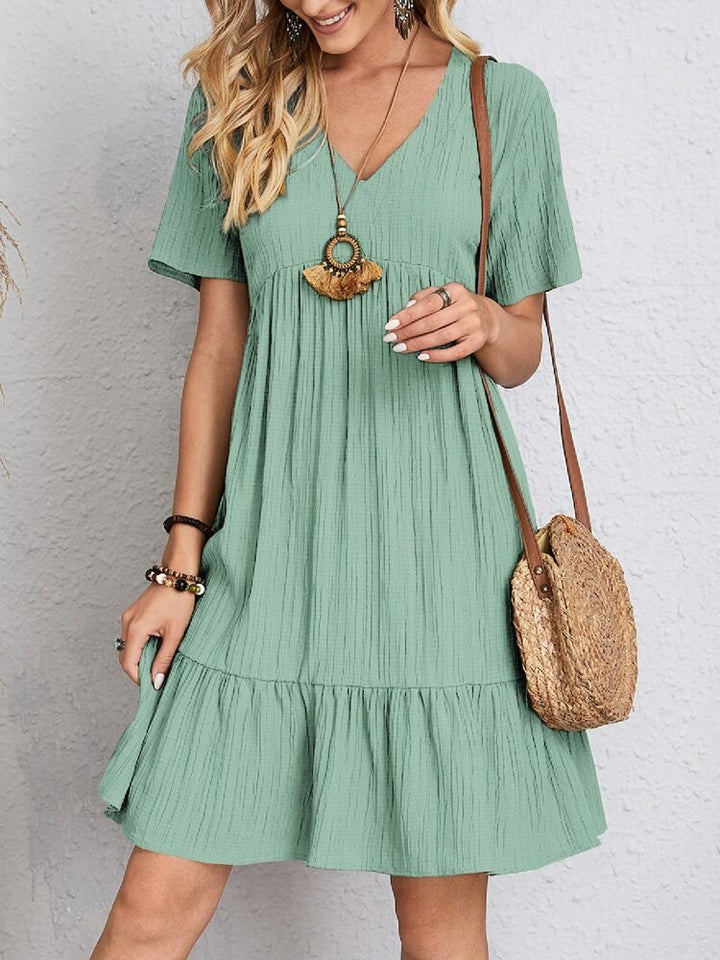 V-Neck Tiered Babydoll Swing Dress