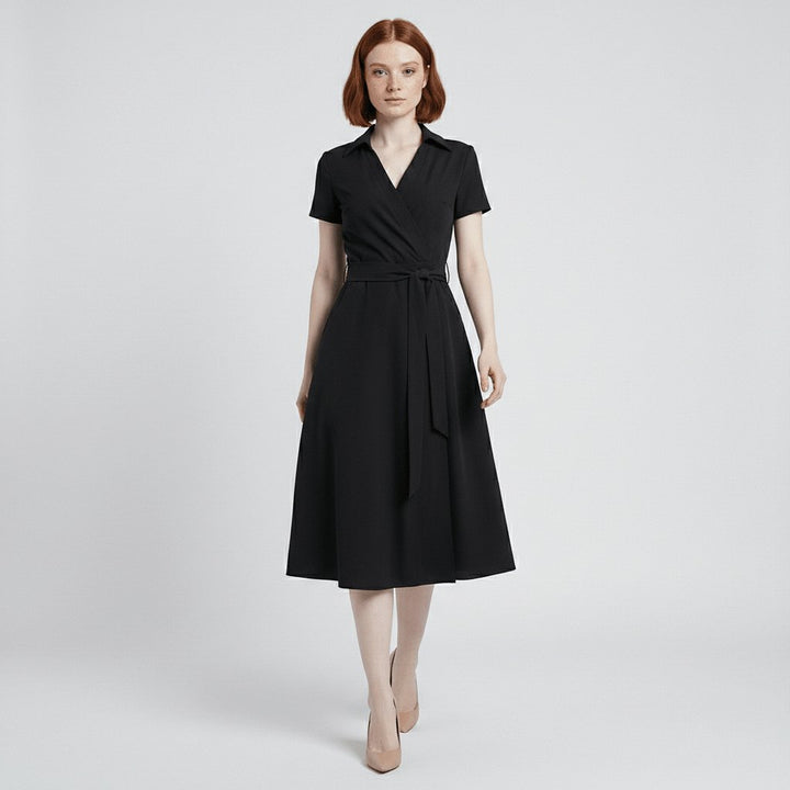 V-Neck Wrap-Style A-Line Midi Dress