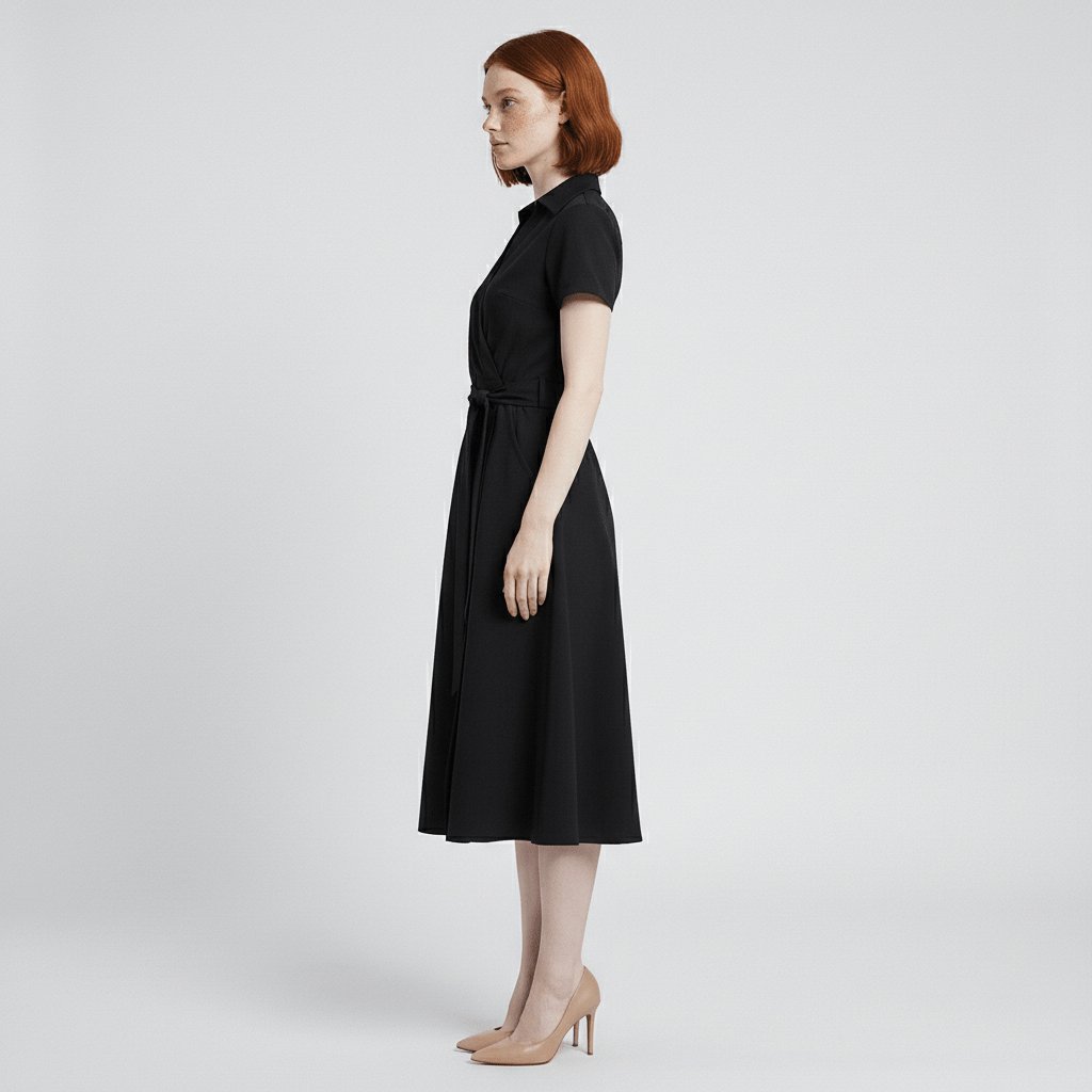V-Neck Wrap-Style A-Line Midi Dress